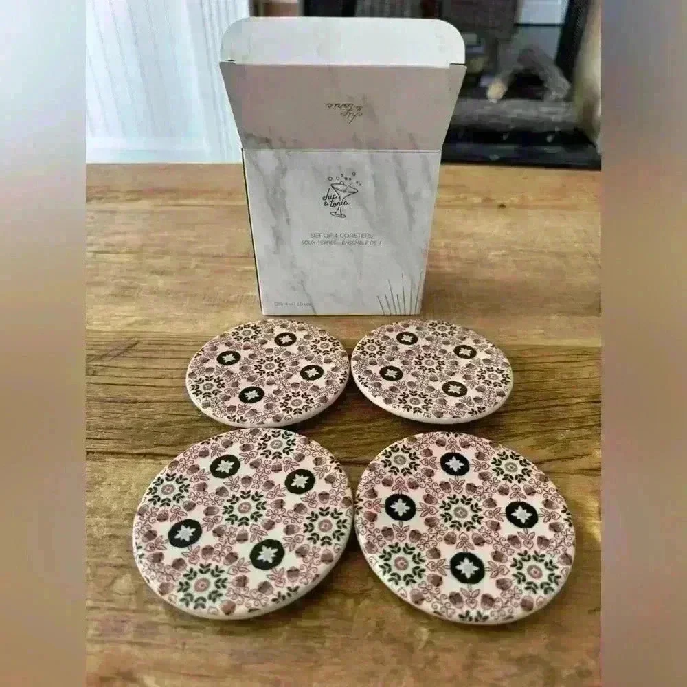 NEW Set of 4 Chic & Tonic Stoneware Floral Coasters - Picture 2 of 7